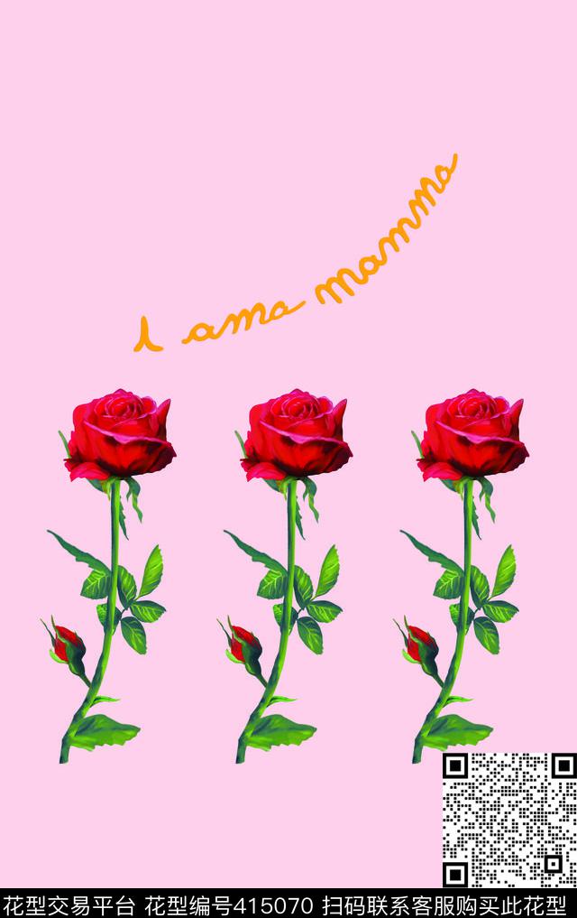 三朵玫瑰数码印花华亿平台下载（图片编号: 415070） - 瓦栏（Walan）