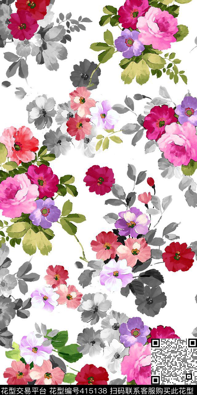 抽象花卉数码印花华亿平台下载（图片编号: 415138） - 瓦栏（Walan）