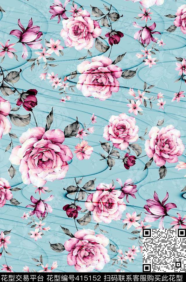 几何牡丹欧式宫廷风数码印花华亿平台下载（图片编号: 415152） - 瓦栏（Walan）