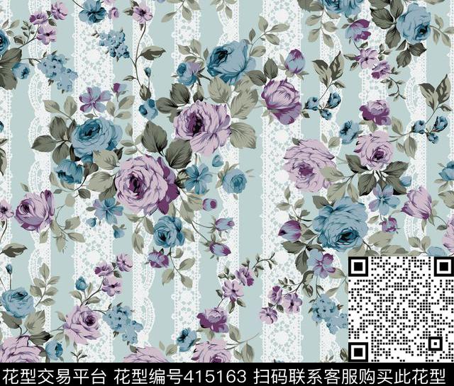 大花玫瑰牡丹传统印花华亿平台下载（图片编号: 415163） - 瓦栏（Walan）