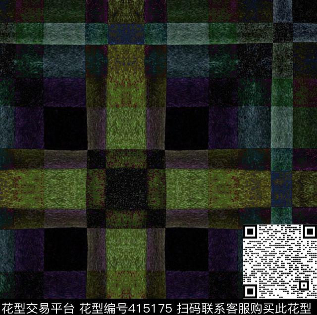 男装衬衫抽象格子数码印花华亿平台下载（图片编号: 415175） - 瓦栏（Walan）