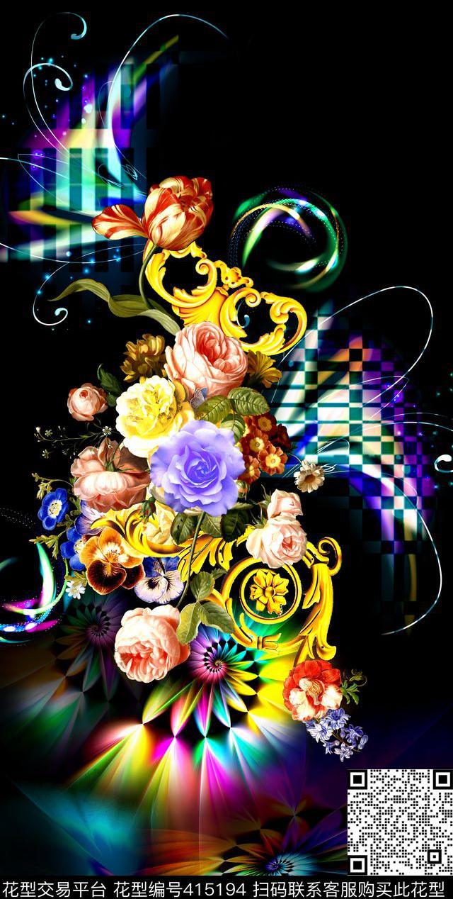 花卉肌理金属卷草数码印花华亿平台下载（图片编号: 415194） - 瓦栏（Walan）