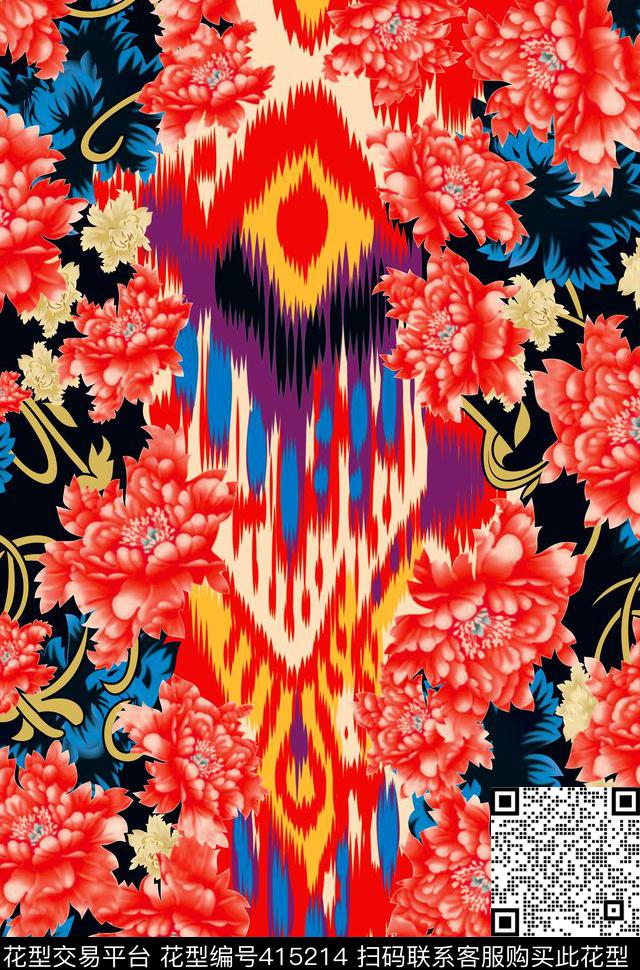 抽象花卉几何数码印花华亿平台下载（图片编号: 415214） - 瓦栏（Walan）