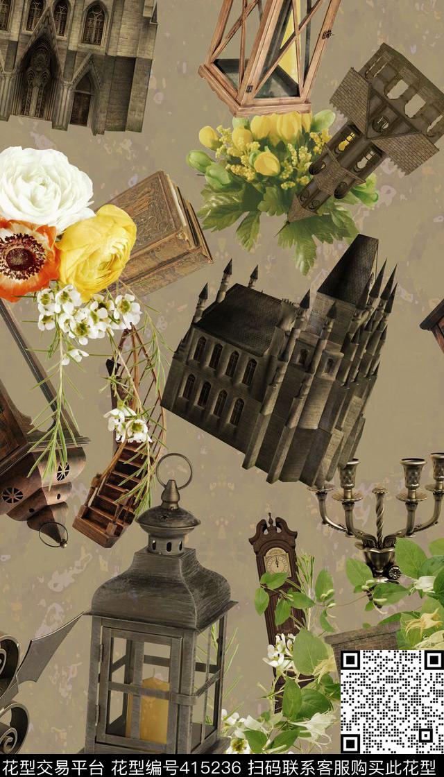 复古建筑复古物件数码印花华亿平台下载（图片编号: 415236） - 瓦栏（Walan）