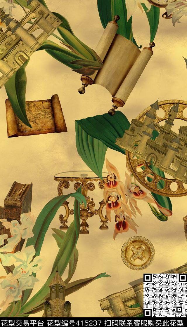 复古建筑复古物件数码印花华亿平台下载（图片编号: 415237） - 瓦栏（Walan）