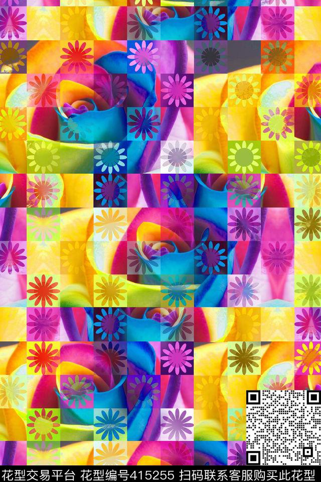 雏菊格子女装数码印花华亿平台下载（图片编号: 415255） - 瓦栏（Walan）