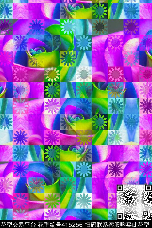 雏菊格子女装数码印花华亿平台下载（图片编号: 415256） - 瓦栏（Walan）