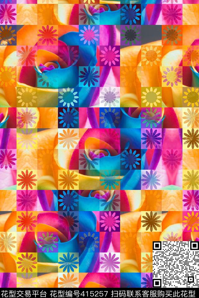 雏菊格子女装数码印花华亿平台下载（图片编号: 415257） - 瓦栏（Walan）