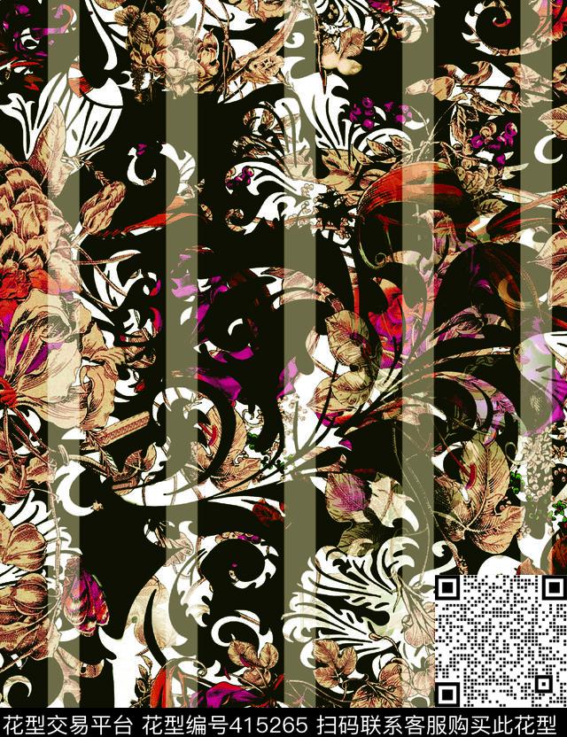 花卉缠枝花卉时尚花卉数码印花华亿平台下载（图片编号: 415265） - 瓦栏（Walan）