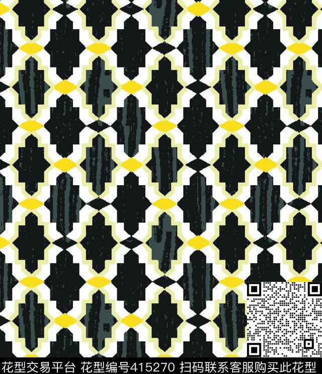 休闲几何菱格纹传统印花华亿平台下载（图片编号: 415270） - 瓦栏（Walan）