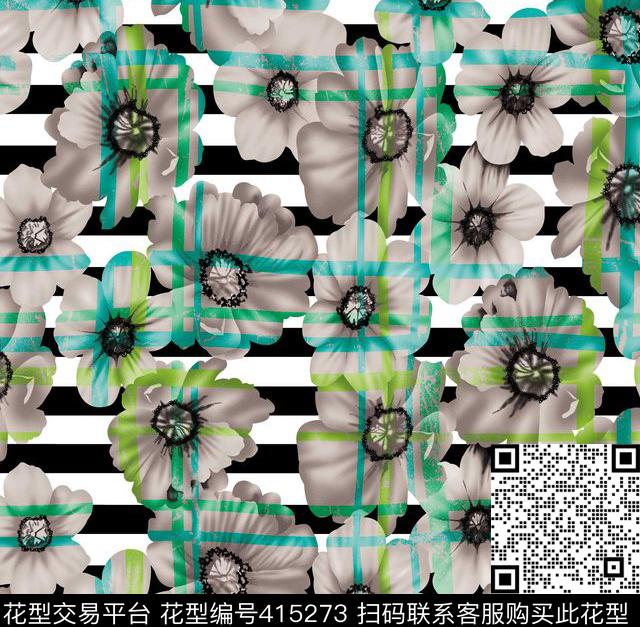几何层次花朵数码印花华亿平台下载（图片编号: 415273） - 瓦栏（Walan）