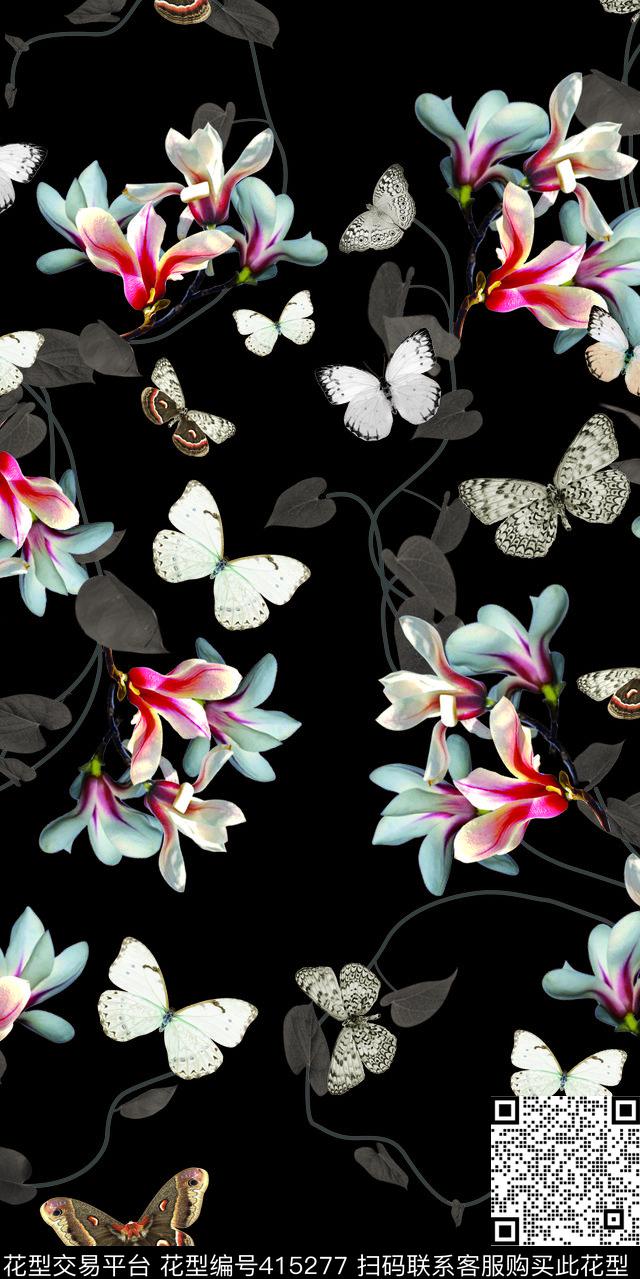 蝴蝶花蝴蝶类数码印花华亿平台下载（图片编号: 415277） - 瓦栏（Walan）
