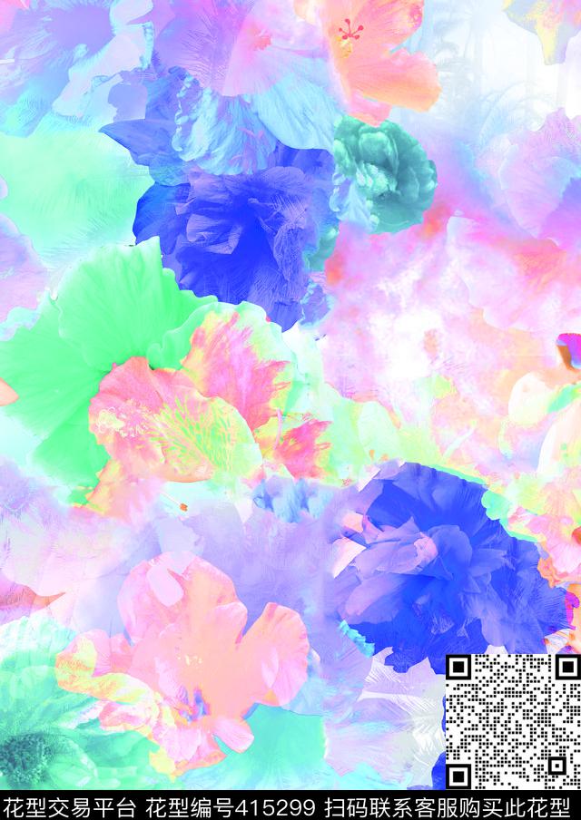 花朵抽象朦胧数码印花华亿平台下载（图片编号: 415299） - 瓦栏（Walan）