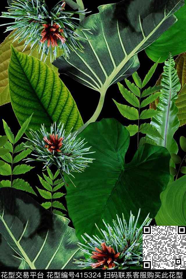 叶子绿色拼接数码印花华亿平台下载（图片编号: 415324） - 瓦栏（Walan）
