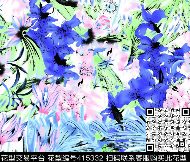 花卉清新素雅传统印花华亿平台下载（图片编号: 415332） - 瓦栏（Walan）