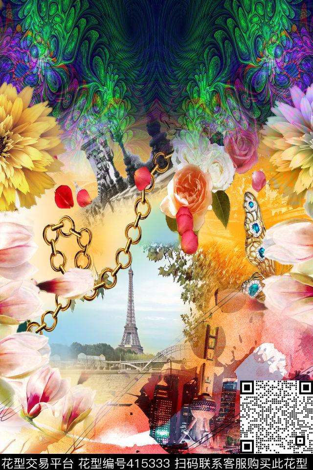 波墨花水波数码印花华亿平台下载（图片编号: 415333） - 瓦栏（Walan）
