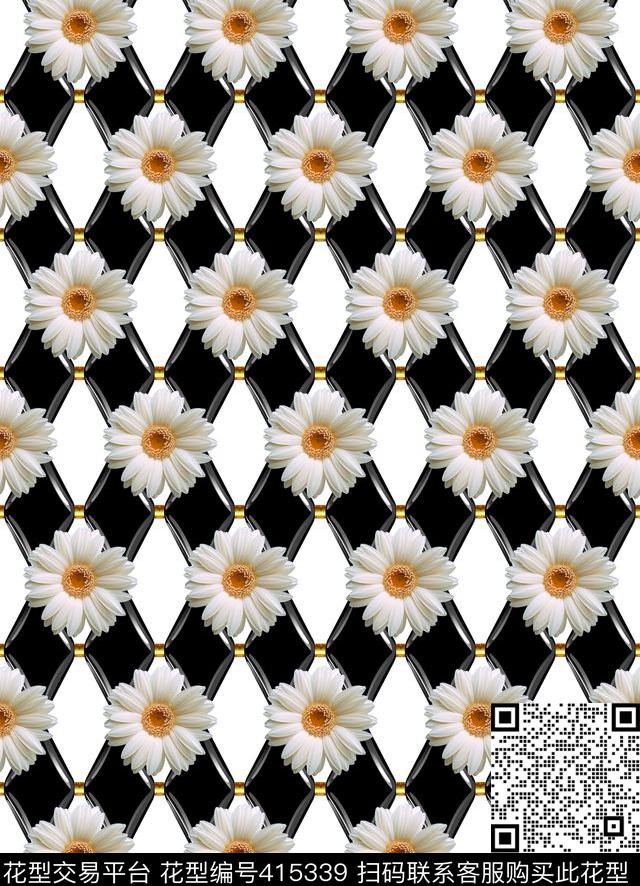 大牌几何图形雏菊数码印花华亿平台下载（图片编号: 415339） - 瓦栏（Walan）