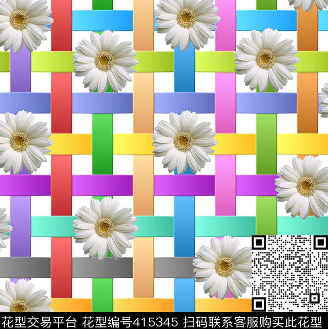 几何图形太阳花雏菊数码印花华亿平台下载（图片编号: 415345） - 瓦栏（Walan）
