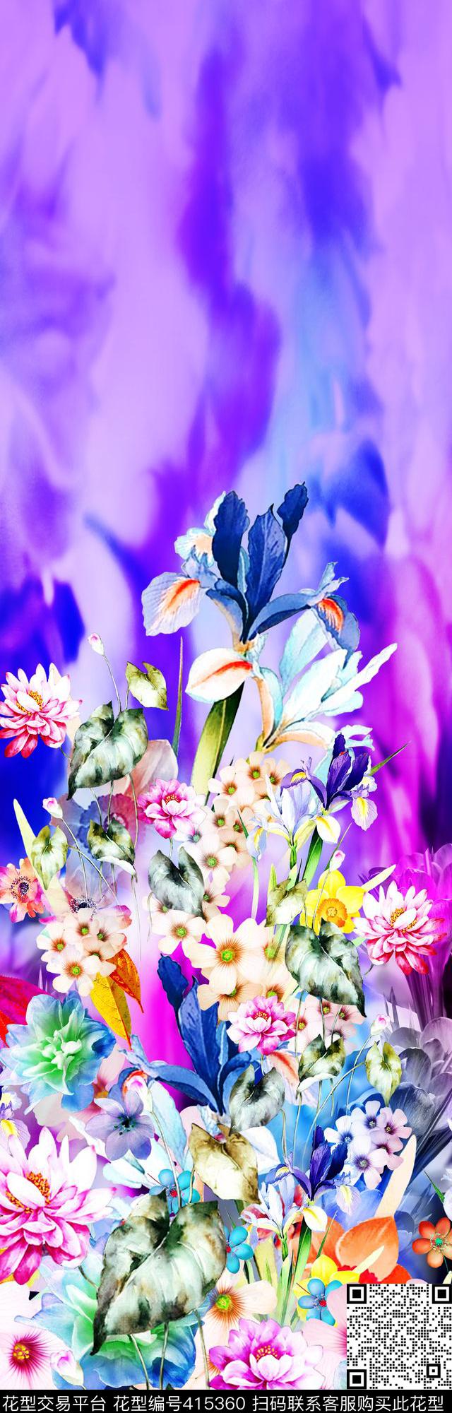 空灵色彩水彩花写实花数码印花华亿平台下载（图片编号: 415360） - 瓦栏（Walan）