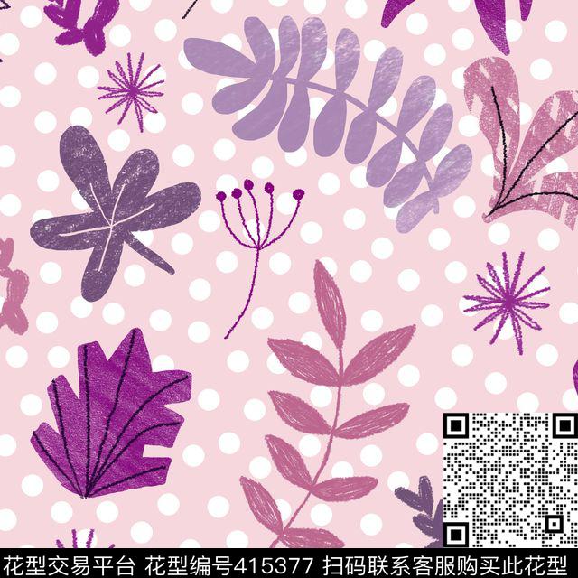 花卉叶子可爱儿童花卉传统印花华亿平台下载（图片编号: 415377） - 瓦栏（Walan）