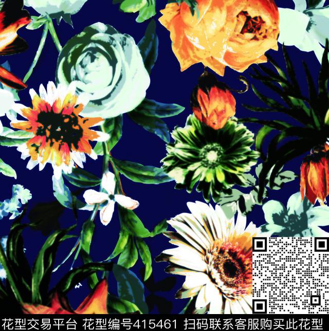 花卉菊花百合数码印花华亿平台下载（图片编号: 415461） - 瓦栏（Walan）