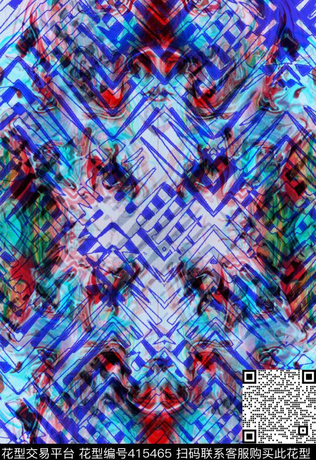 几何抽象水墨数码印花华亿平台下载（图片编号: 415465） - 瓦栏（Walan）