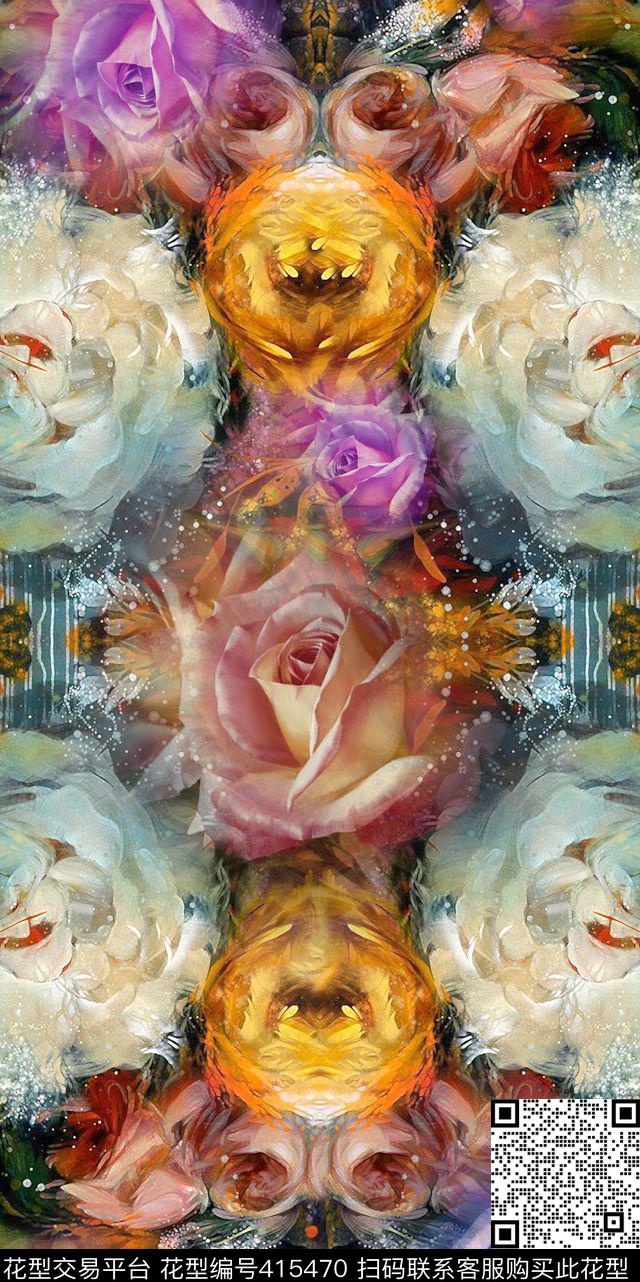 春夏华亿平台抽象对称数码印花华亿平台下载（图片编号: 415470） - 瓦栏（Walan）