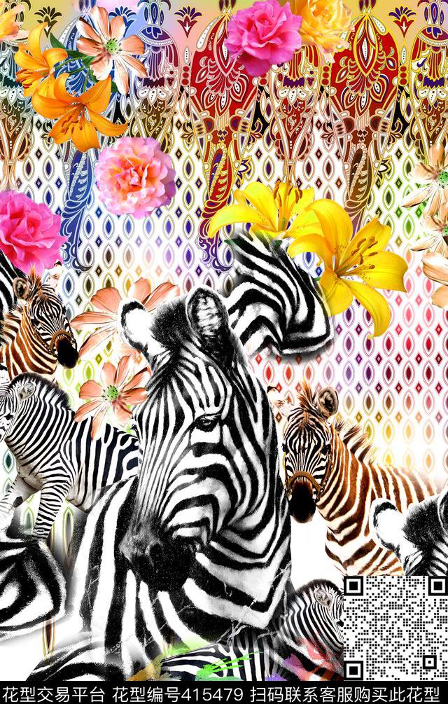 时尚花卉斑马数码印花华亿平台下载（图片编号: 415479） - 瓦栏（Walan）
