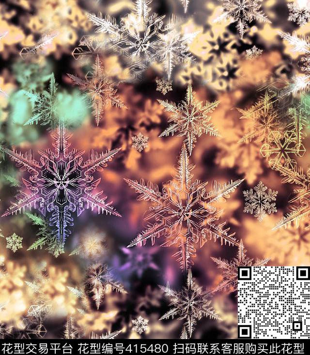滤色花卉冰雪雪花数码印花华亿平台下载（图片编号: 415480） - 瓦栏（Walan）