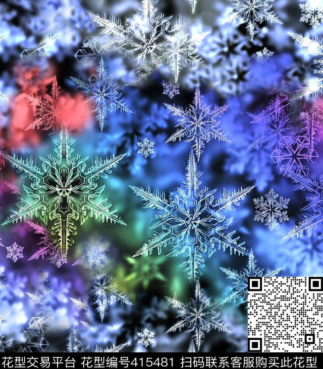 滤色花卉冰雪雪花数码印花华亿平台下载（图片编号: 415481） - 瓦栏（Walan）