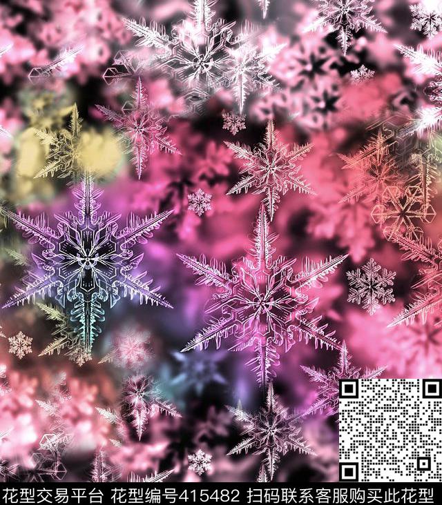 滤色花卉冰雪雪花数码印花华亿平台下载（图片编号: 415482） - 瓦栏（Walan）