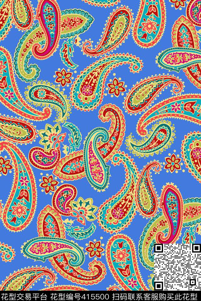火腿纹佩斯利手绘传统印花华亿平台下载（图片编号: 415500） - 瓦栏（Walan）