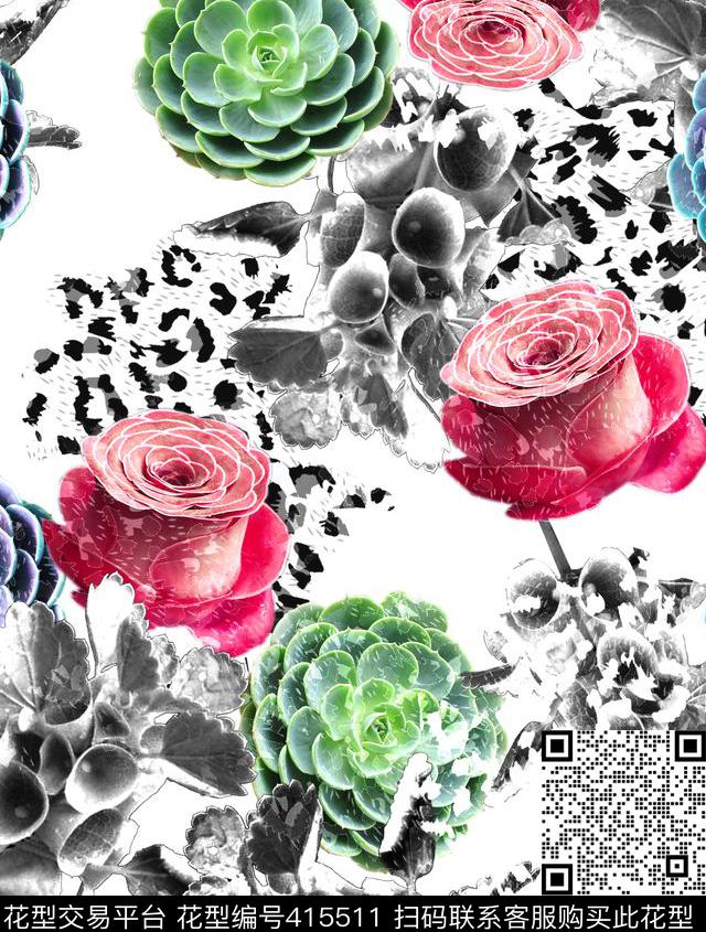 花卉豹纹莲花数码印花华亿平台下载（图片编号: 415511） - 瓦栏（Walan）