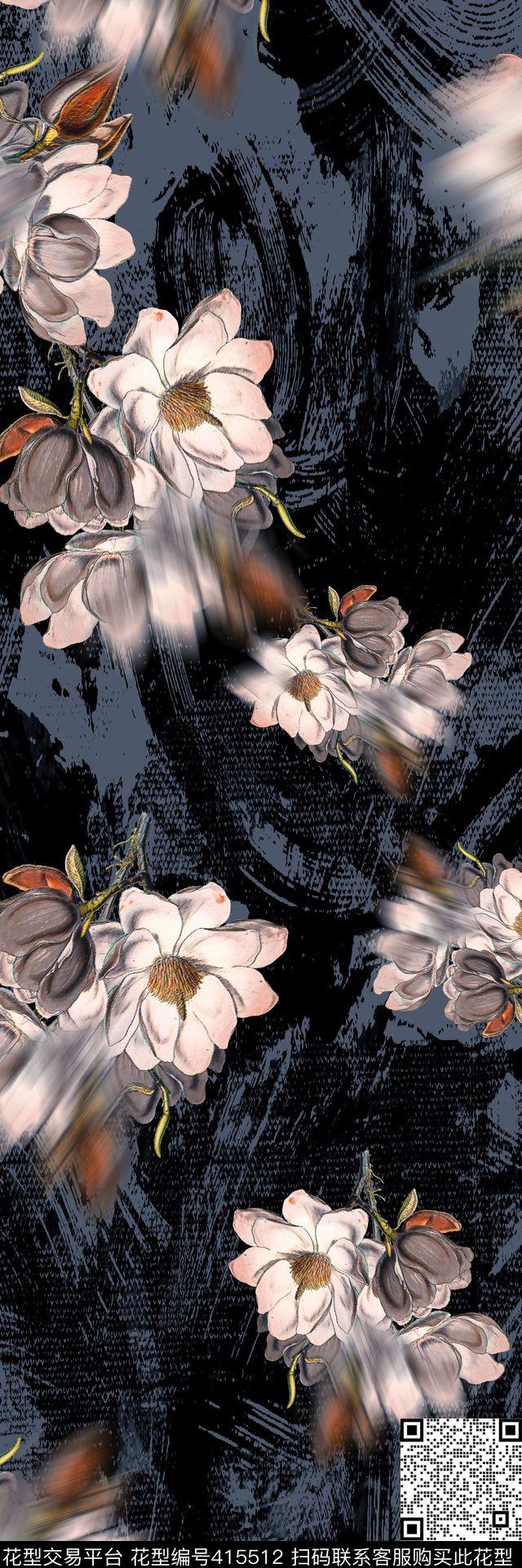 定位抽象大花数码印花华亿平台下载（图片编号: 415512） - 瓦栏（Walan）