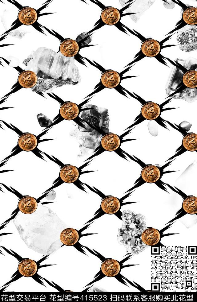 复古欧式大牌时尚简洁女装男装几何钱币流行时尚花等数码印花华亿平台下载（图片编号: 415523） - 瓦栏（Walan）