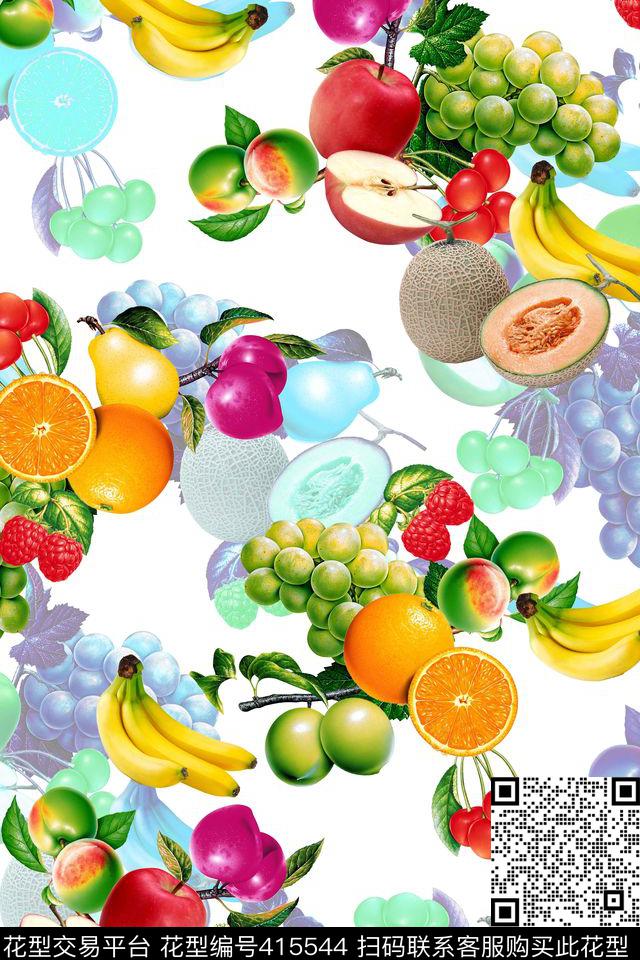 水果拼接田园数码印花华亿平台下载（图片编号: 415544） - 瓦栏（Walan）