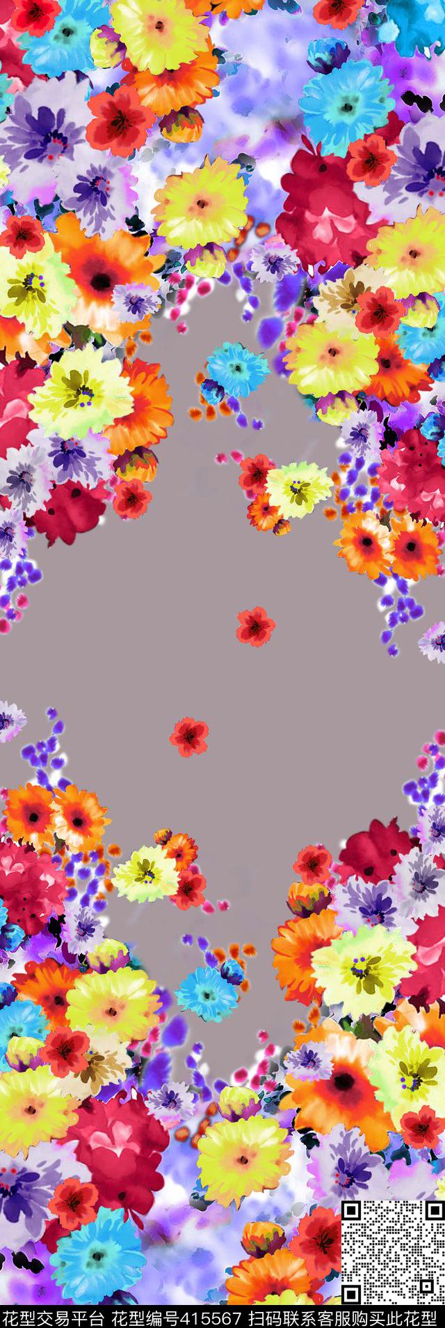 抽象花卉数码印花华亿平台下载（图片编号: 415567） - 瓦栏（Walan）