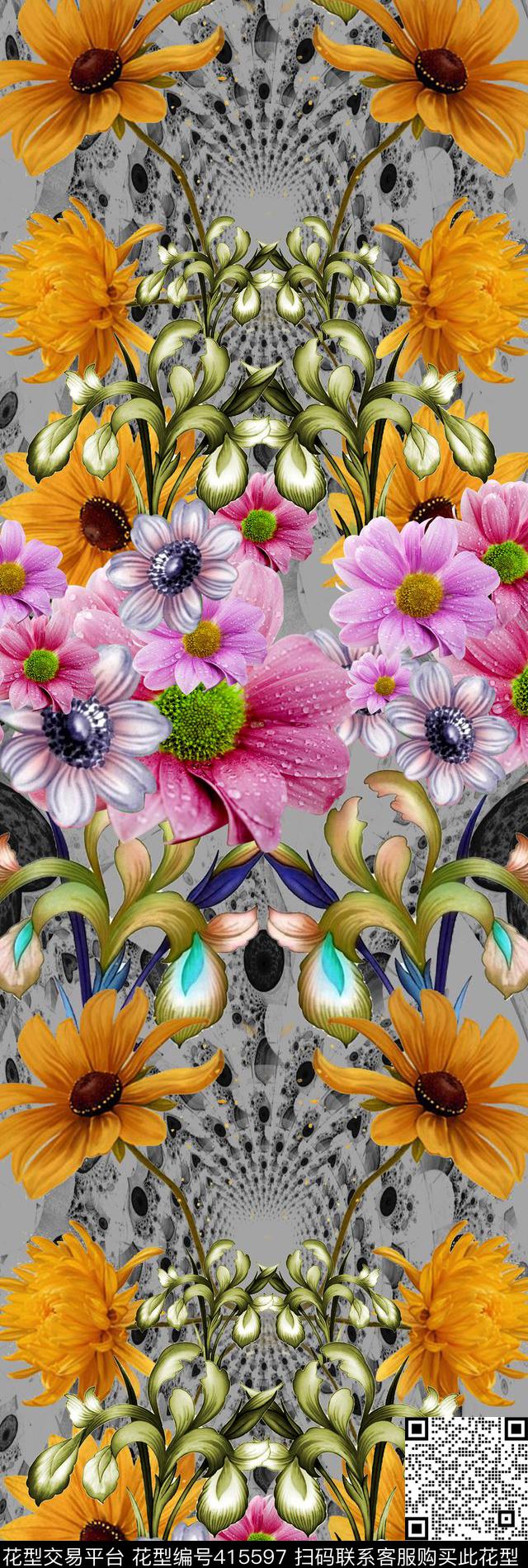 抽象花卉数码印花华亿平台下载（图片编号: 415597） - 瓦栏（Walan）