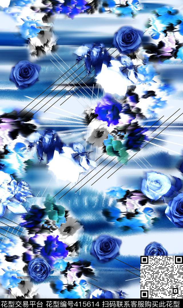 数码滤色花卉线条数码印花华亿平台下载（图片编号: 415614） - 瓦栏（Walan）