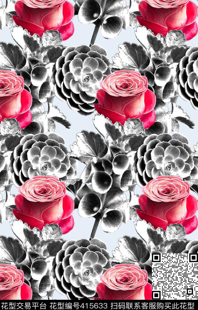 数码玫瑰花卉数码印花华亿平台下载（图片编号: 415633） - 瓦栏（Walan）