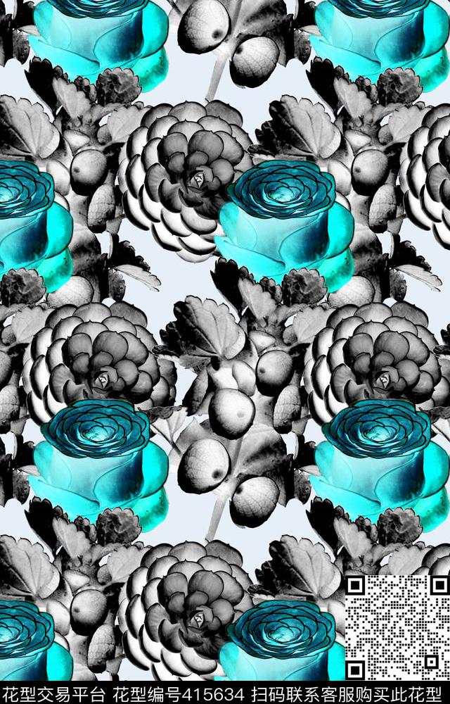 数码玫瑰花卉数码印花华亿平台下载（图片编号: 415634） - 瓦栏（Walan）