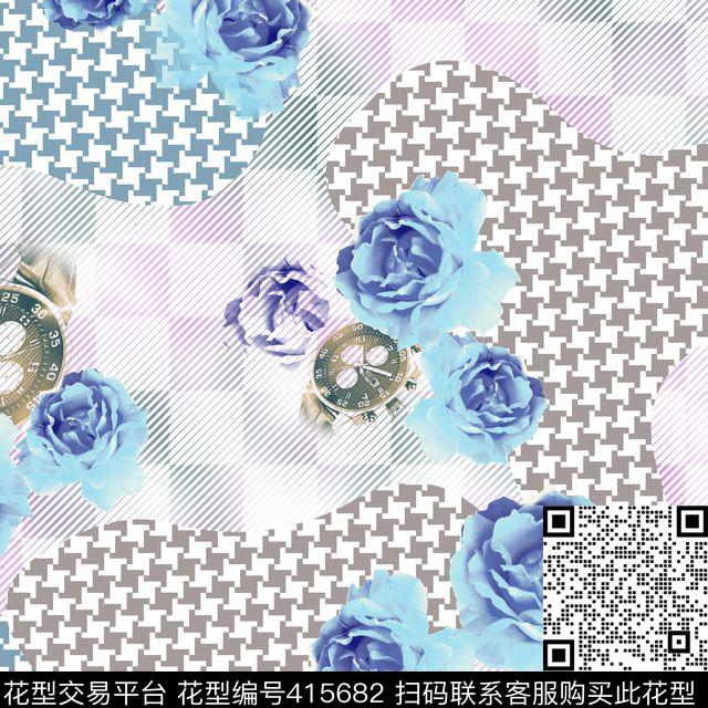 清新休闲田园风手表玫瑰花千鸟格数码印花华亿平台下载（图片编号: 415682） - 瓦栏（Walan）