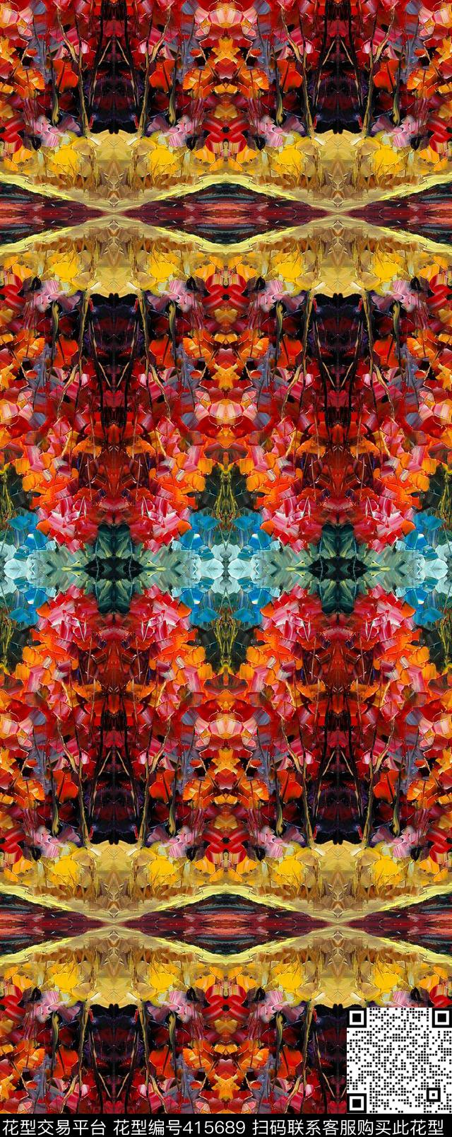 复古镜像油画树数码印花华亿平台下载（图片编号: 415689） - 瓦栏（Walan）