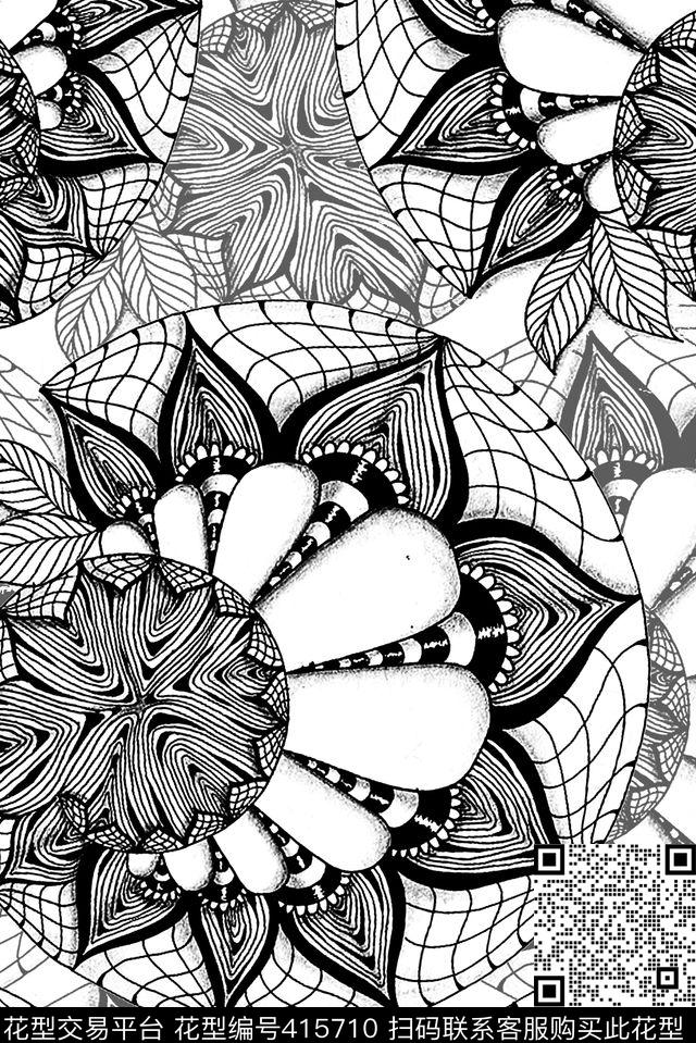 创意线描手绘传统印花华亿平台下载（图片编号: 415710） - 瓦栏（Walan）