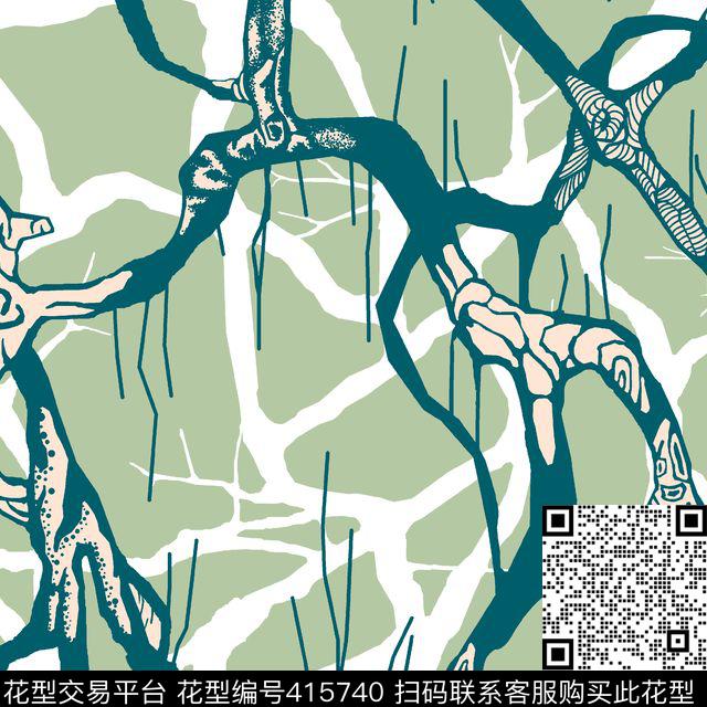 树根树枝藤蔓植物树根传统印花华亿平台下载（图片编号: 415740） - 瓦栏（Walan）