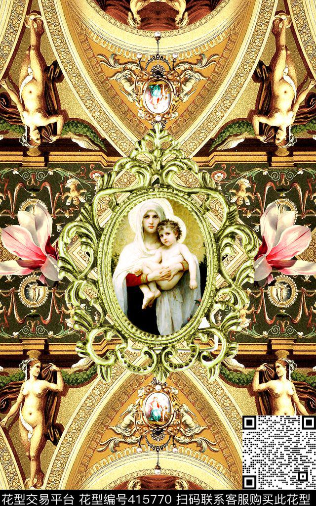 欧式雕像油画人物数码印花华亿平台下载（图片编号: 415770） - 瓦栏（Walan）