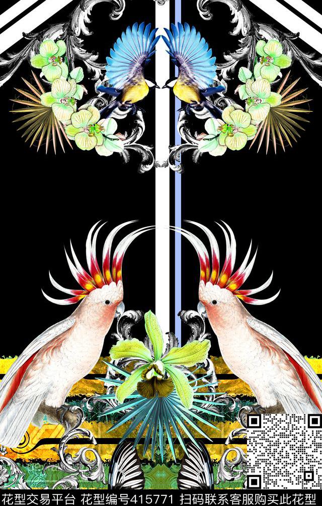 时尚花卉条纹数码印花华亿平台下载（图片编号: 415771） - 瓦栏（Walan）