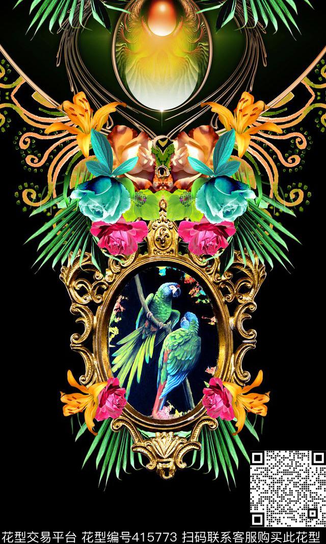 时尚棕榈叶欧式花纹数码印花华亿平台下载（图片编号: 415773） - 瓦栏（Walan）