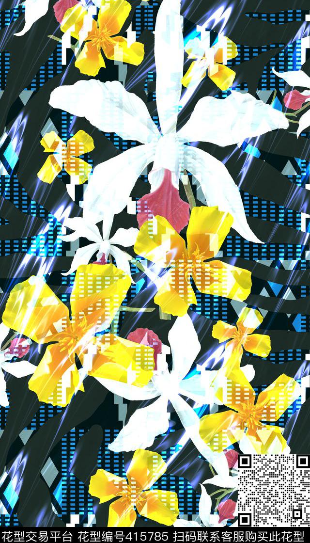 几何花卉数码印花华亿平台下载（图片编号: 415785） - 瓦栏（Walan）