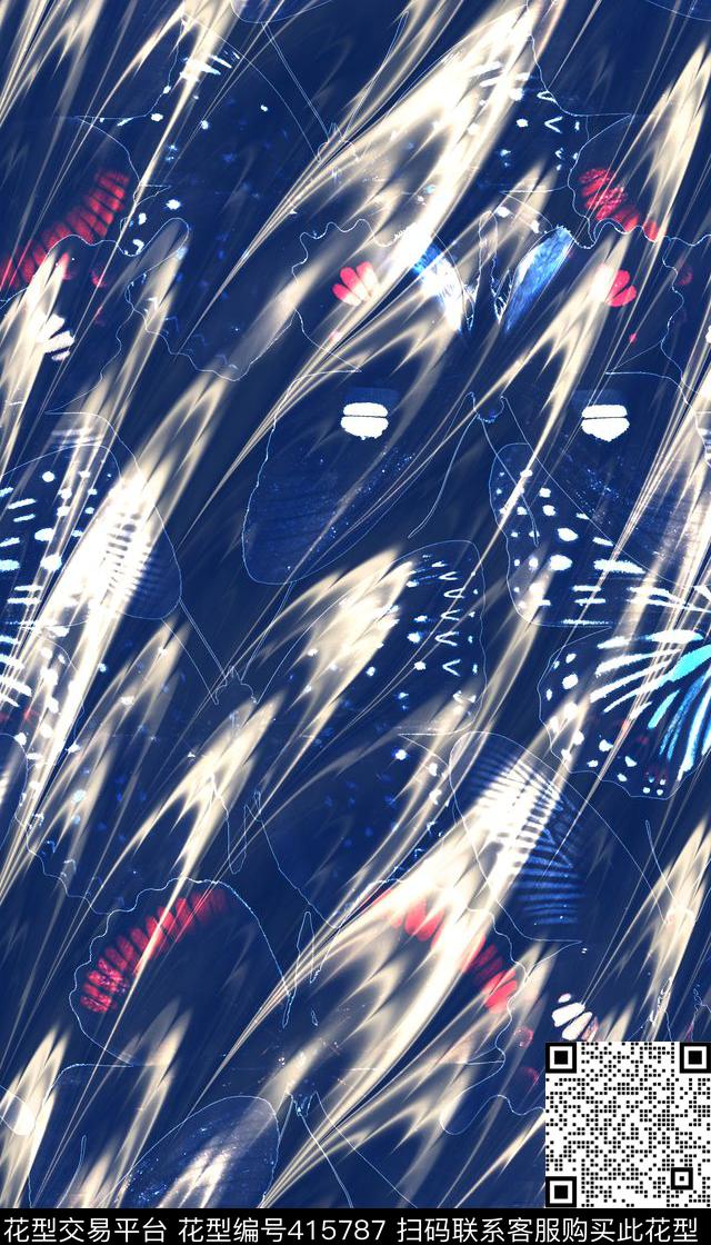 抽象蝴蝶数码印花华亿平台下载（图片编号: 415787） - 瓦栏（Walan）